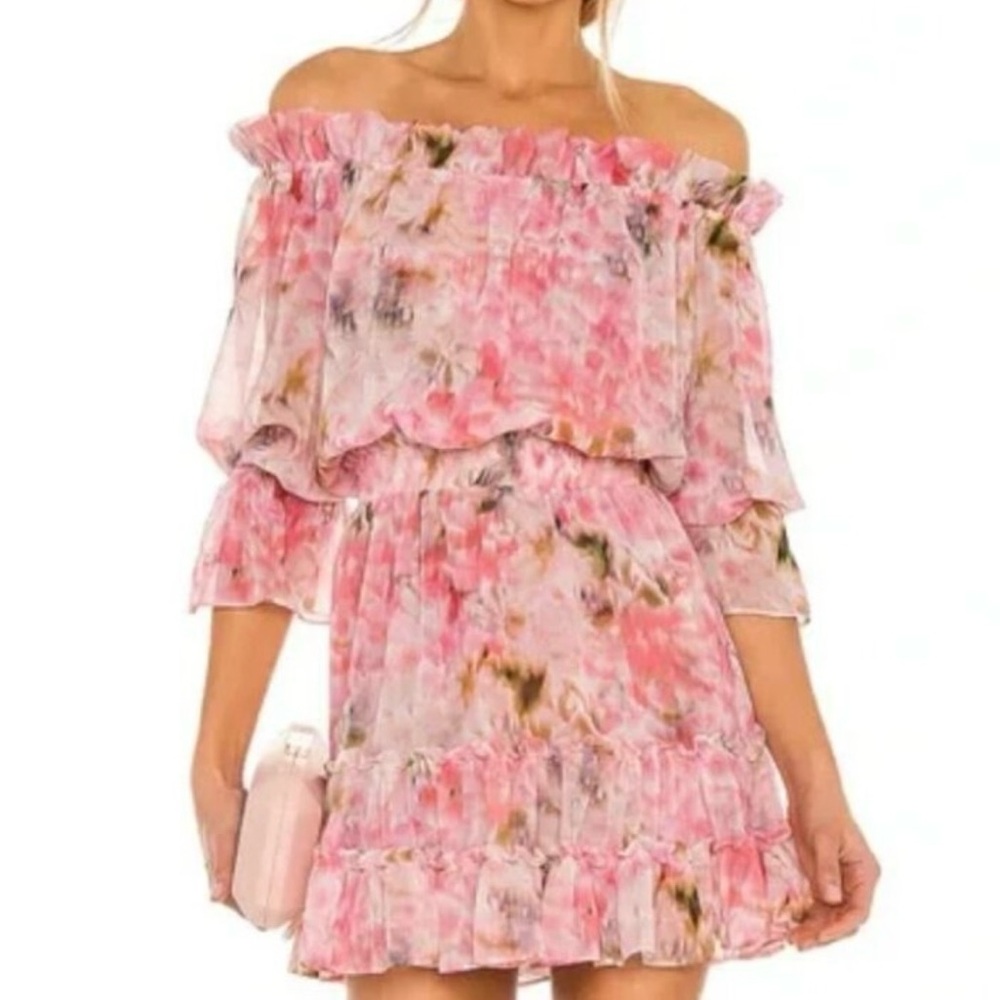 MISA Los Angeles Floral Off-Shoulder Pink Dress